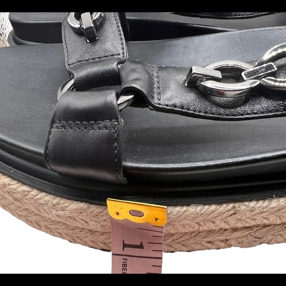 Karl Lagerfeld Palma Strappy Chain Black Leather Platform Jute Wedge Sandal 9 - Picture 12 of 14